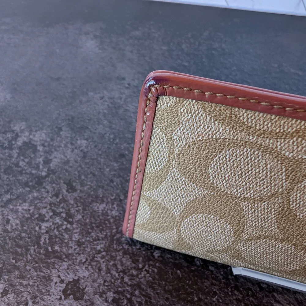 Coach Signature Canvas & Leather Snap Wallet – Pink/Brown - Picture 7 of 11